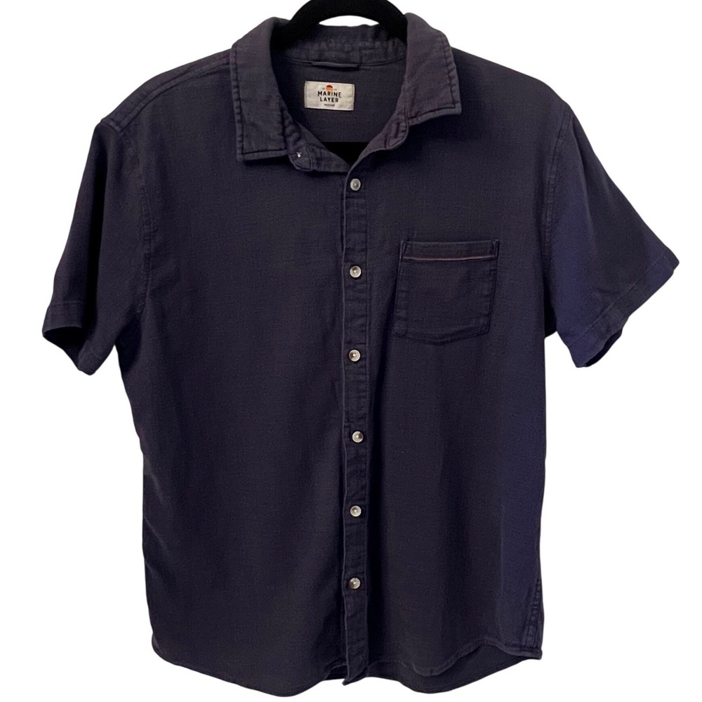 Marine Layer Men's Short-Sleeve Button-Down Shirt in Dark Navy